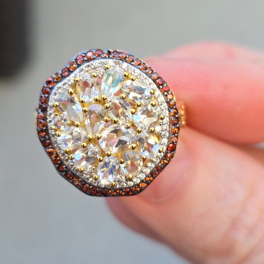 Malagasy Moonstone ✦ Multi Sapphire Cluster Ring ✦ 18K Vermeil Sterling Silver 9 - Picture 8 of 14